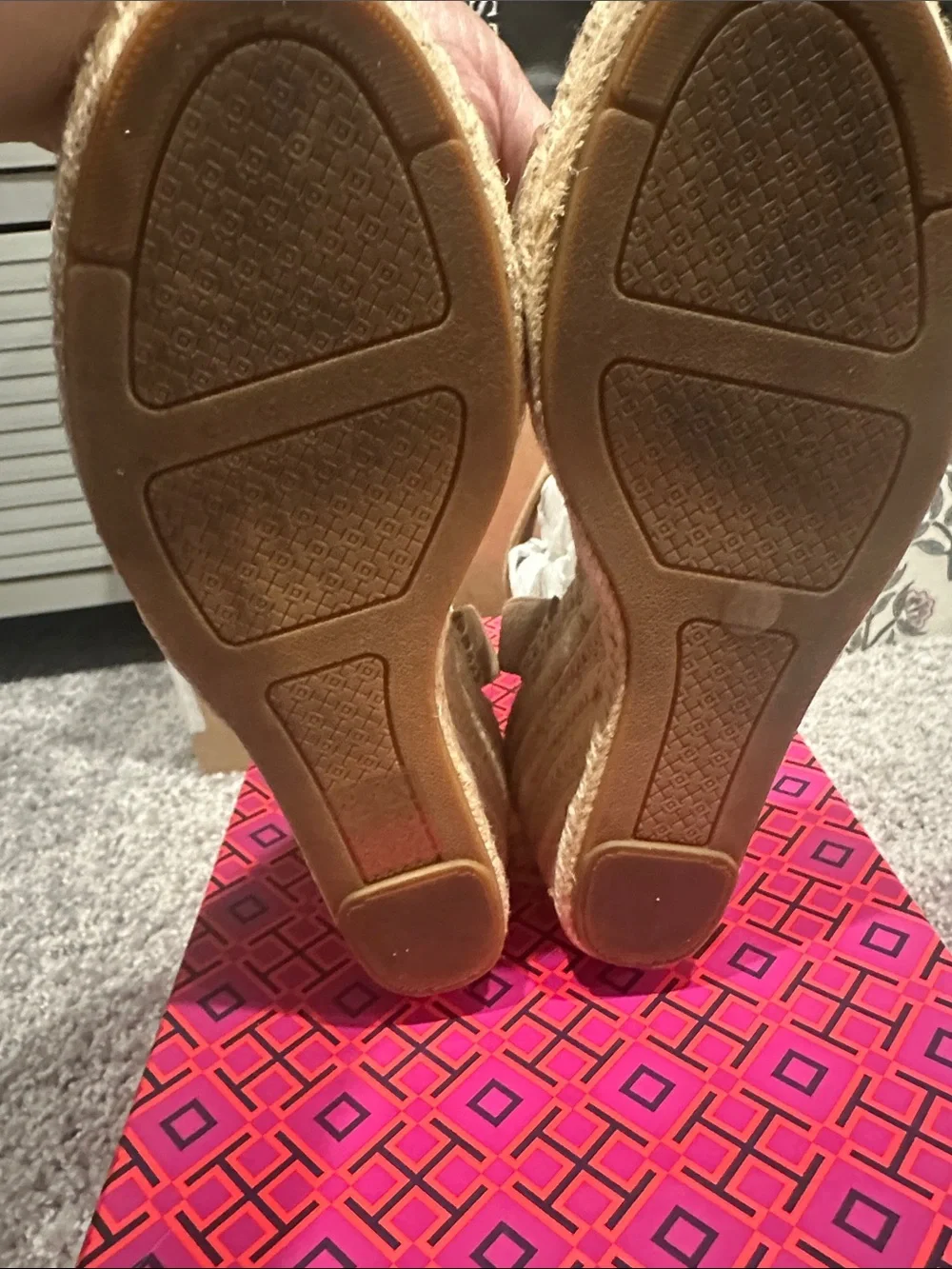 Tory Burch Tan Suede Espadrille Wedge Sandals with Ankle Strap